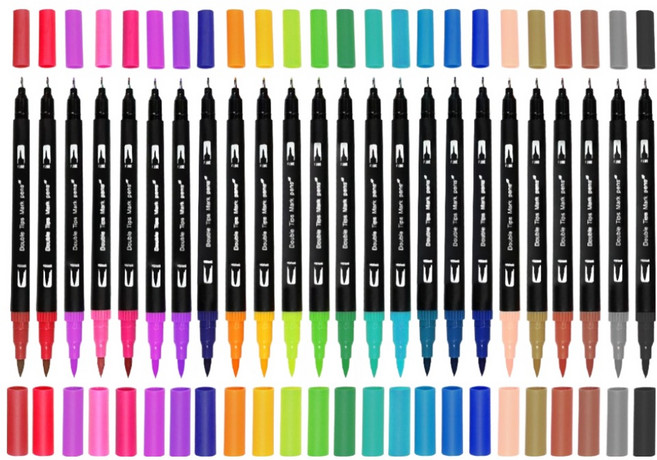 모디안 듀얼팁 캘리그라피 컬러 붓펜 세트, 24색, 1세트