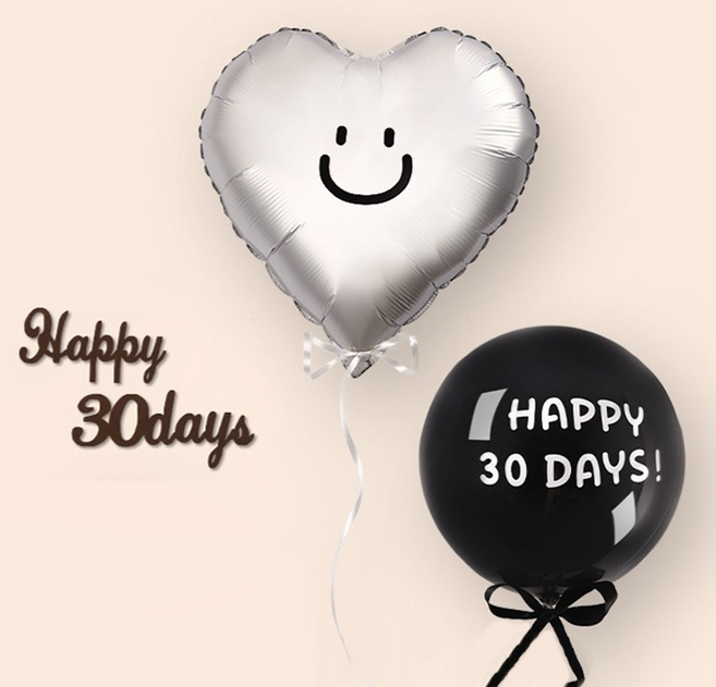 소아르 30일 축하 풍선 세트, 실버하트, 1세트