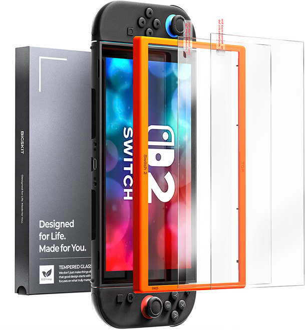 빅스킷 닌텐도 스위치2 고화질 액정보호필름 부착키트, 투명, 2개, NS2P-강화유리