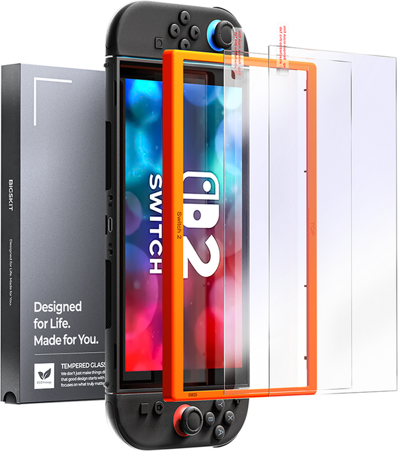 빅스킷 닌텐도 스위치2 강화유리 고화질 액정보호필름 부착키트, 투명, 2개, NS2F-블루라이트