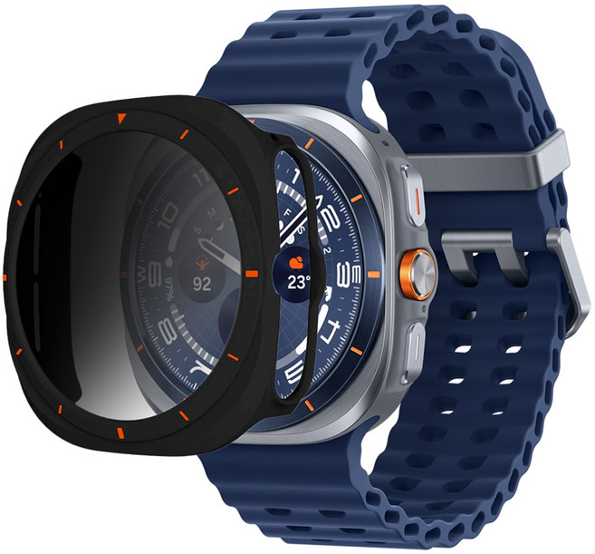SPACE SHIELD Galaxy Watch 相容 Armor Flex 防窺 PC 鋼化玻璃一體式保護殼, 1個, 霧面黑