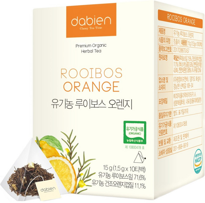 다비앙 유기농 루이보스 오렌지 티백, 1.5g, 10개입, 1개