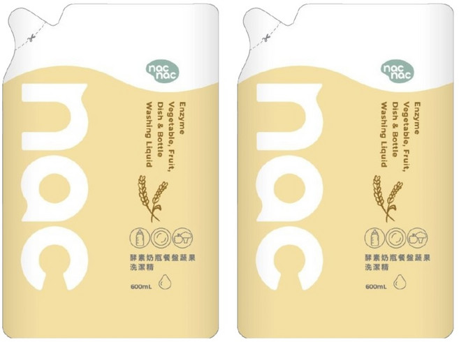 nac nac 酵素奶瓶餐盤蔬果洗潔精補充包, 2包, 600ml
