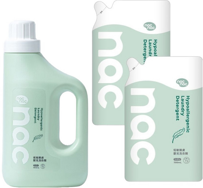 nac nac 低敏親膚嬰兒洗衣精 1.2L 1瓶 + 補充包 1.1L 2包, 3.4L, 1組