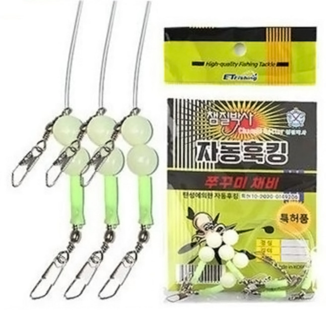 챔질박사 쭈꾸미 갑오징어 낚시 채비 스냅 핀도래 자동 훅킹 그린, 3개입, 1개