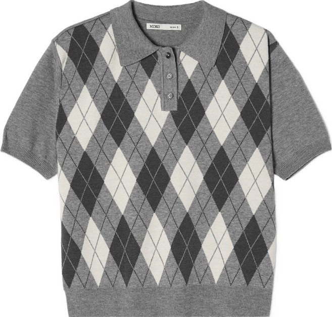 미쏘 여성용 아가일 반팔 풀오버 니트