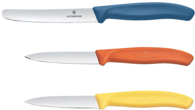 VICTORINOX 瑞士維氏 經典波浪刀 藍色 8cm + 直刃刀 橘色 8cm + 水果刀 黃色 11cm 套組 6.7116.32C1, 1套, 波浪刀 + 直刃刀 + 水果刀