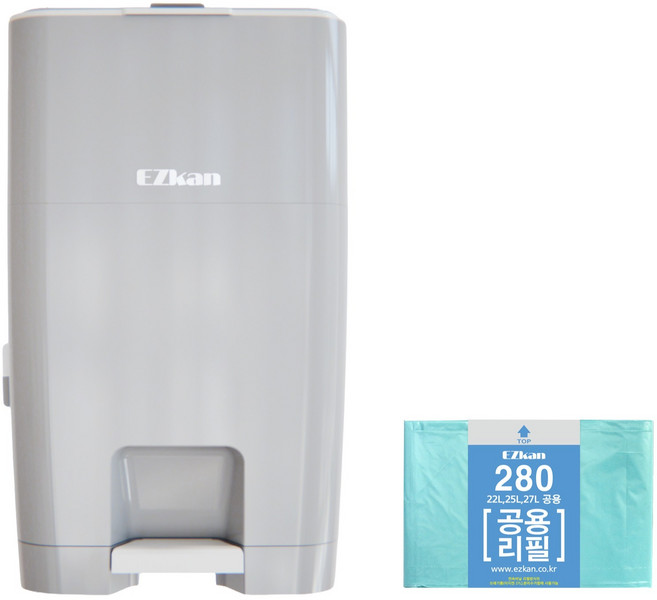 이지캔 기저귀 쓰레기통 EZ-270 + EZ-280R 리필1롤 세트, 그레이, 27L