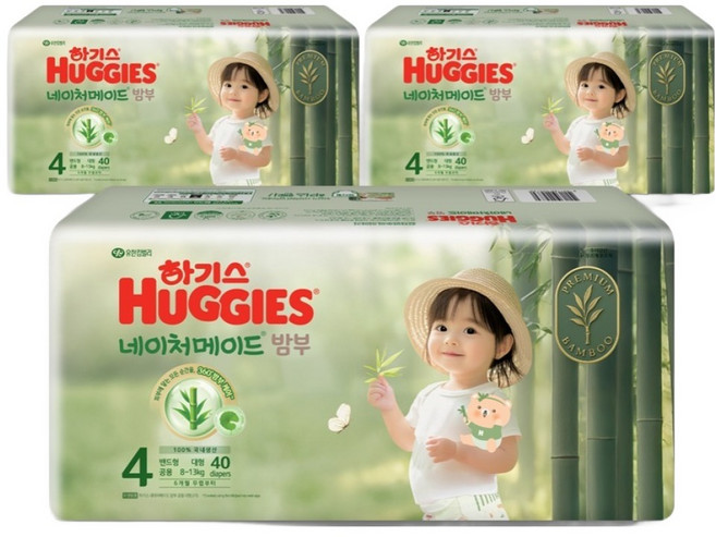 하기스 2025 네이처메이드밤부 밴드형 기저귀 대형 남여공용 3팩, 4단계, 120매