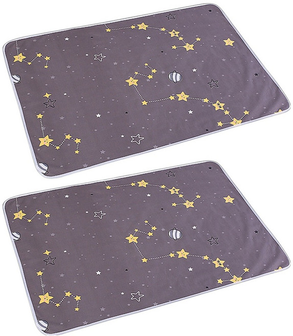 可機洗防水透氣保潔墊2入組 雙面可用, 星空之旅 灰色