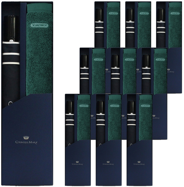 송월타월 컴포트 그라운드 200g 40수 코마사 + CM 2단 폰지바이어스 우산 선물세트, 랜덤발송(타월), 블랙(우산), 10세트