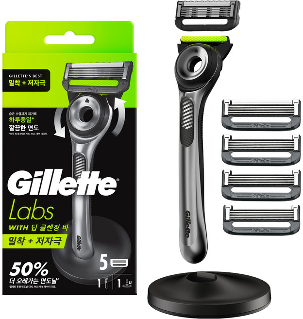 질레트랩스 딥클렌징바 면도기 세트, 면도기 + 면도날 5p + 스탠드, 1세트