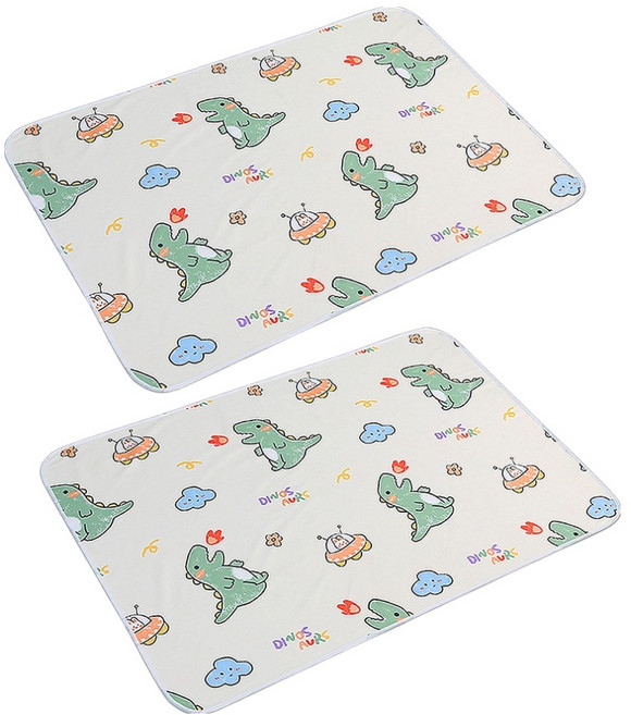 可機洗防水透氣保潔墊2入組 雙面可用, 小恐龍 白色