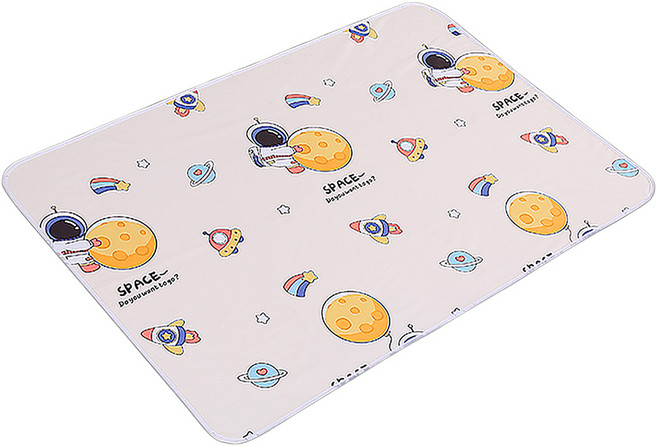 可機洗防水透氣保潔墊 雙面可用, 太空人 米白色