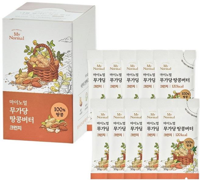 마이노멀 100% 무가당 땅콩버터 스틱 크런치, 20g, 10개