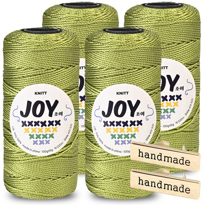 Knitt Joy 適合鉤針編織包包的PP編織線 100g x 4入 + 手工金屬標籤 2入組, 1個, 33 橄欖綠