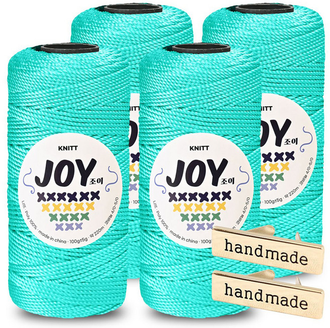 Knitt Joy 適合鉤織包包的PP編織線 100g x 4入 + 手工金屬標籤 2入組, 1套, 35 水漾薄荷