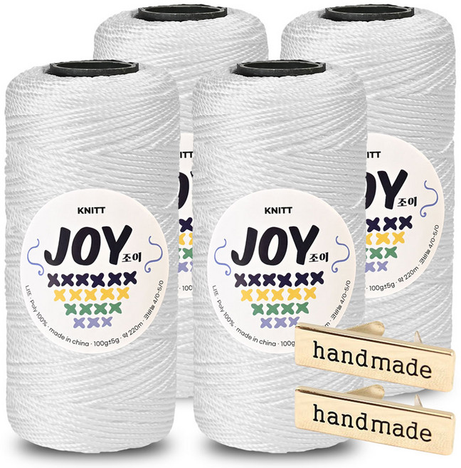 Knitt Joy 適合鉤織包包的PP編織線 100g x 4入 + 手工金屬標籤 2入組, 1套, 01 白色