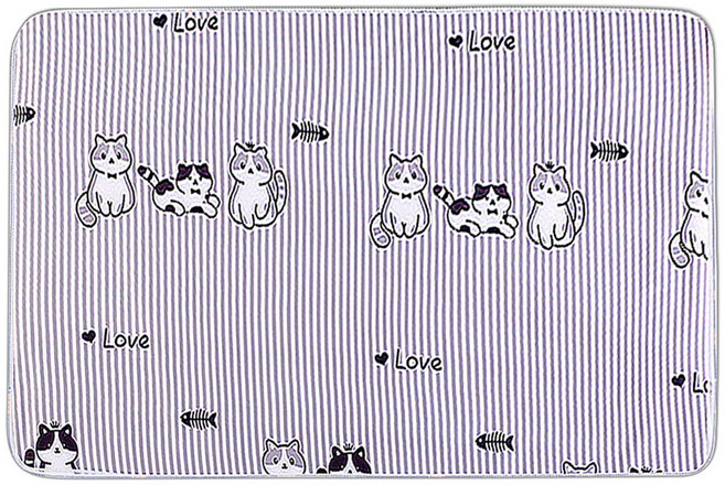 可機洗防水透氣保潔墊 雙面可用, 條紋貓咪 紫色