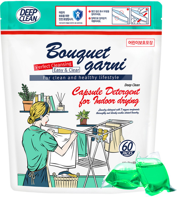 부케가르니 딥 클린 실내건조 초고농축 캡슐 세제, 60개입, 1개