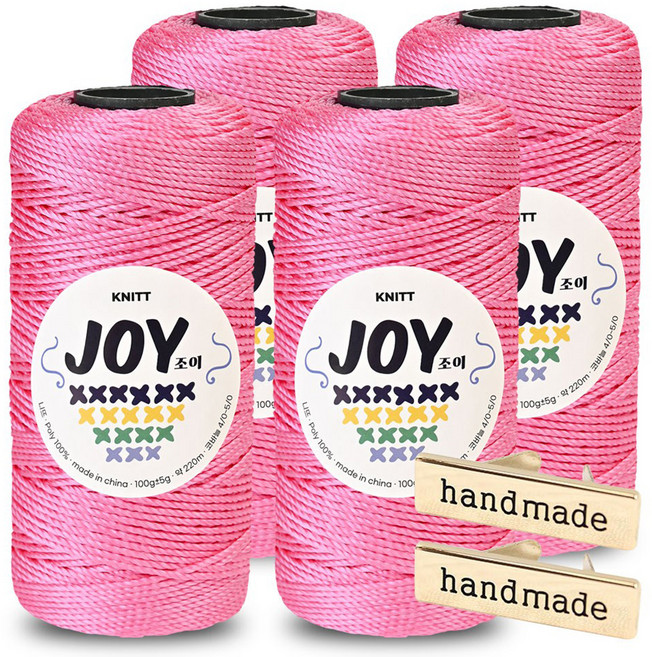 Knitt Joy 適合鉤針編織包包的PP編織線 100g x 4入 + 手工金屬標籤 2入組, 1個, 17 粉紅色