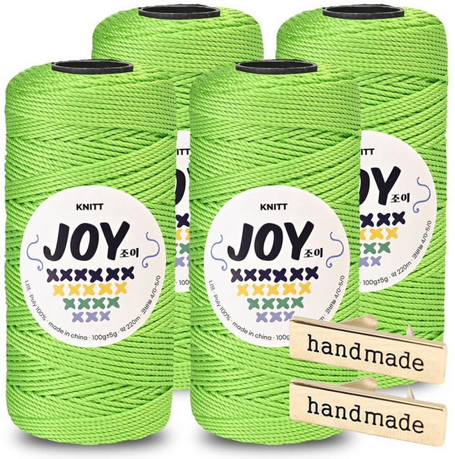 Knitt Joy 適合鉤織包包的PP編織線 100g x 4入 + 手工金屬標籤 2入組, 1套, 46 蘋果綠