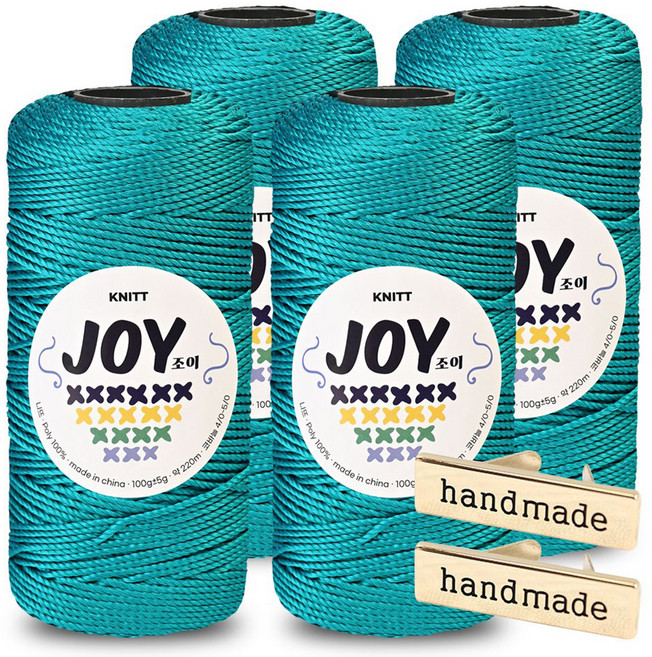 Knitt Joy 適合鉤針編織包包的PP編織線 100g x 4入 + 手工金屬標籤 2入組, 1個, 43 土耳其藍