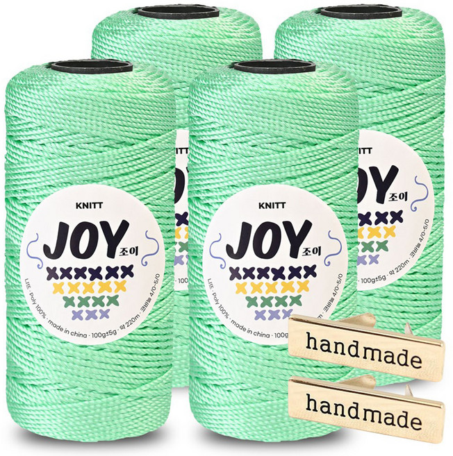 Knitt Joy 適合鉤織包包的PP編織線 100g x 4入 + 手工金屬標籤 2入組, 1套, 38 薄荷綠