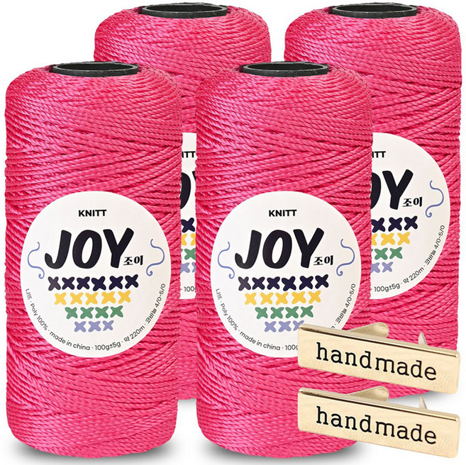 Knitt Joy 適合鉤針編織包包的PP編織線 100g x 4入 + 手工金屬標籤 2入組, 1個, 21 亮粉色