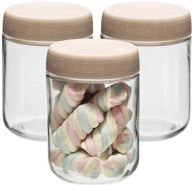 미르코리아 오나오 코코 샐러드 밀폐 스태커블 뚜껑 유리병 베이지, 3개, 500ml