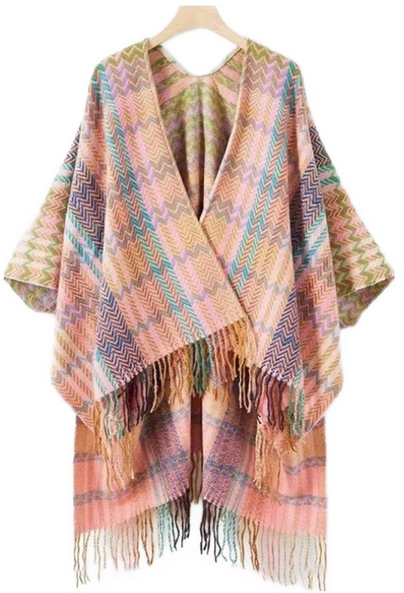 디멜디 여성용 배색 대형 숄 망토 가디건