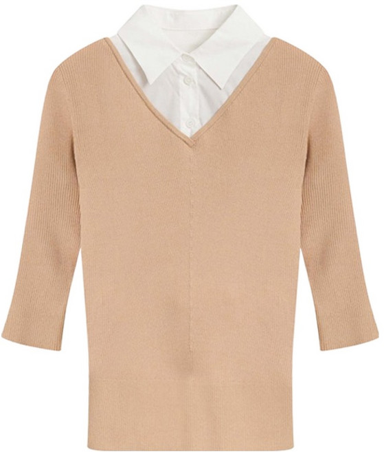 조이너스 여성용 셔츠 레이어드형 골지 7부 니트 풀오버