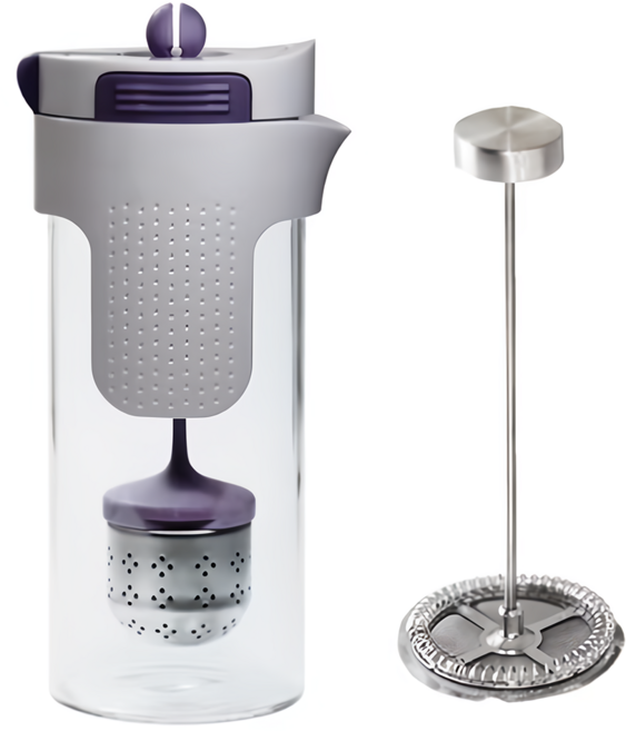 STONELINE 2in1法式壓榨茶壺, 750ml, 1個, 白色 + 紫色