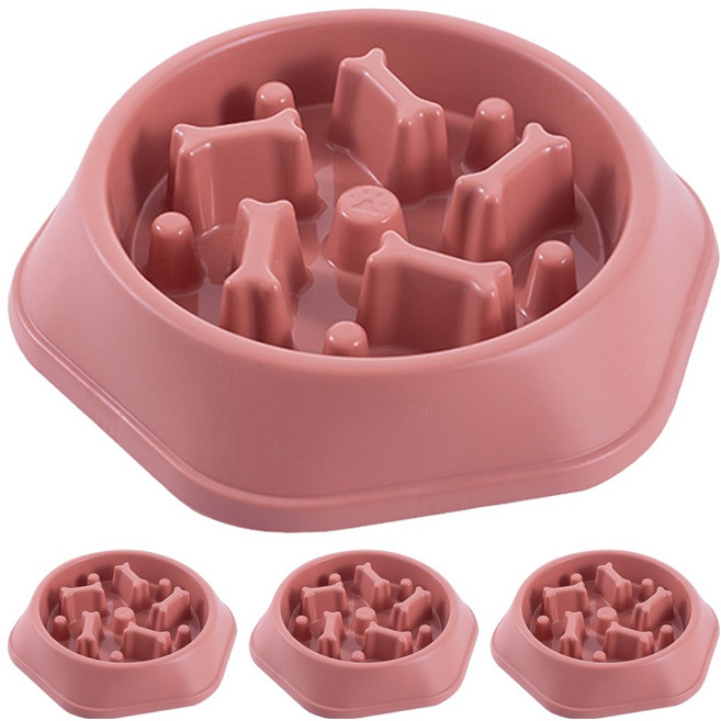 毛皇上 塑膠慢食碗 骨頭型, 粉色, 4個