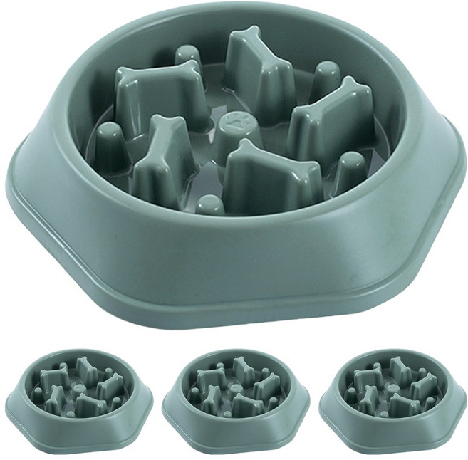 毛皇上 塑膠慢食碗 骨頭型, 綠色, 4個