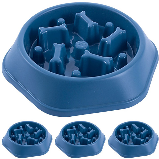 毛皇上 塑膠慢食碗 骨頭型, 藍色, 4個