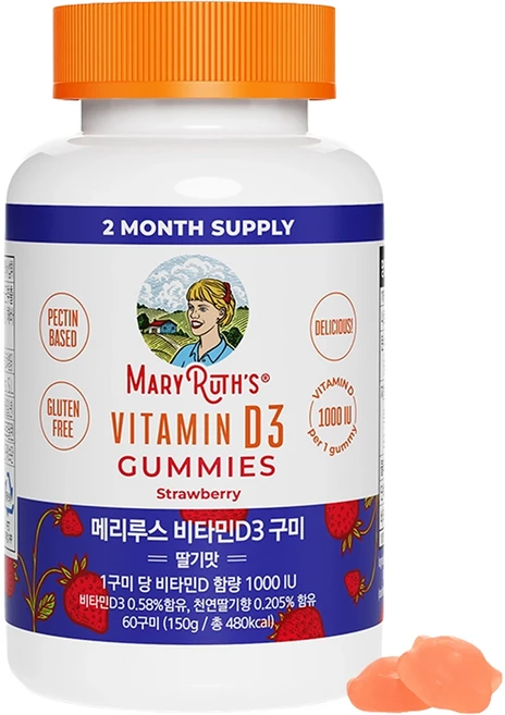 메리루스 비타민D3 구미 딸기맛 60p, 1개, 60회분 - 쿠팡