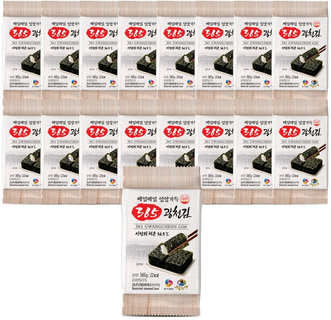 내포천애 365 광천김 재래도시락김, 3.65g, 16개