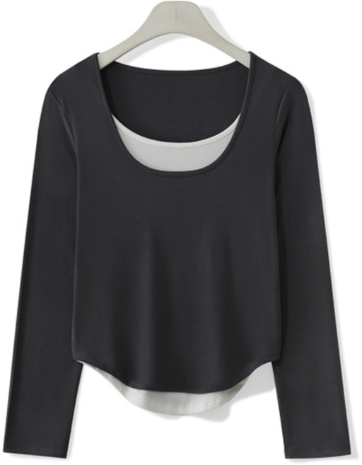 M.N.C 女款撞色層次方領長袖T恤 MDIT163JO