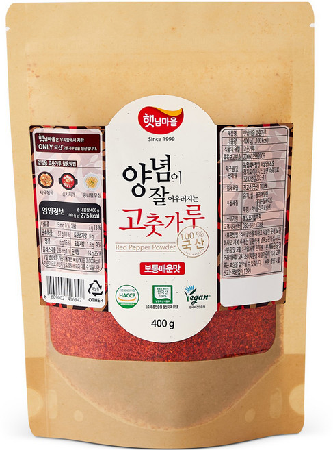 햇님마을 양념이 잘 어우러지는 국산 고춧가루 보통매운맛, 400g, 1개