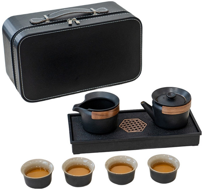 오후반차 깊은 별밤 다도 세트, 1세트, 찻잔 4p + 다관 + 공도배 + 차판 + 휴대용 캐리어, 블랙