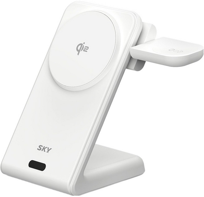 SKY 스카이 필 Qi2 맥세이프 호환 15w 고속 3in1 올인원 무선충전기, 폴라 화이트, 1개