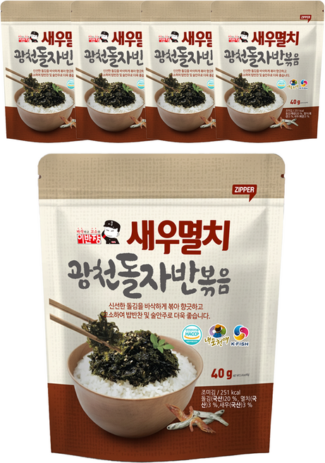 이반장 광천 새우멸치 돌자반볶음, 40g, 5개