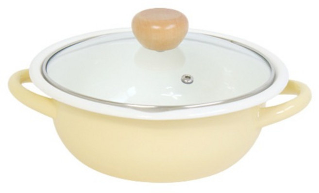 PUKO Lime Olive 電磁爐琺瑯火鍋, 1個, 奶油黃, 19cm