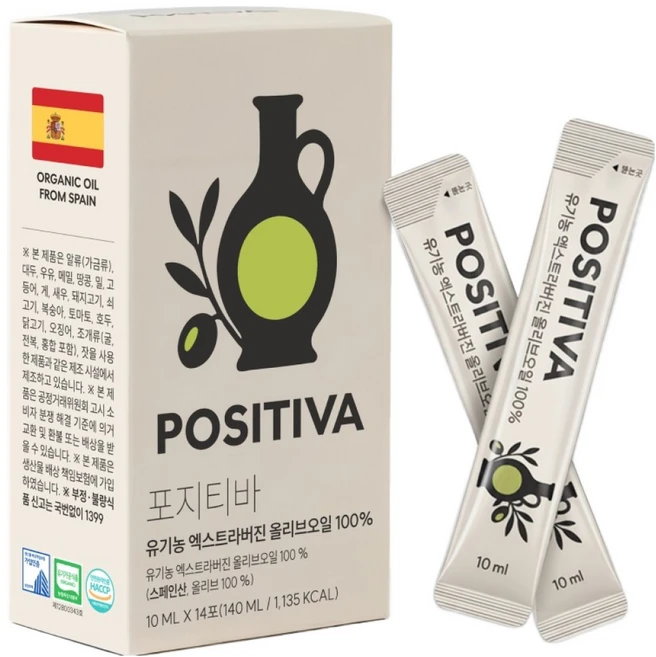 포지티바 유기농 엑스트라버진 올리브오일 14p, 140ml, 1개 - 쿠팡
