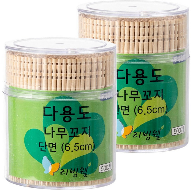 리빙웰 단면 나무꼬지, 2개, 500개입