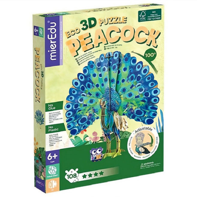 mierEdu ECO 孔雀 3D立體拼圖 豪華版 ME4213, 108片, 1盒