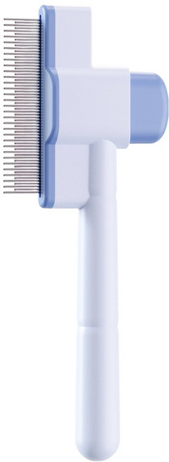 NEW 바라바 강아지 고양이 저자극 원터치 빗 브러쉬 7.5 x 19.7 cm, 블루, 1개