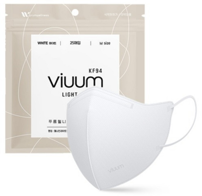 viuum 라이트핏 새부리형 마스크 중형 KF94, 25개입, 1개, 화이트