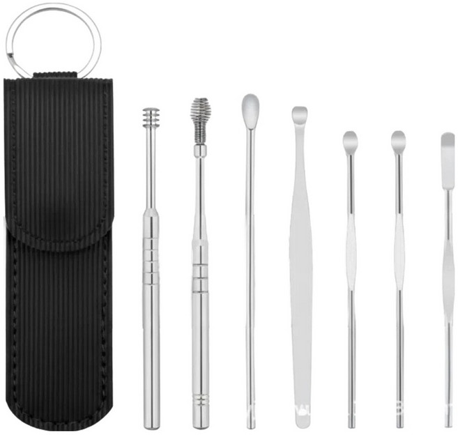 네이처리브 휴대용 스테인리스 귀이게 도구 7종 + 파우치 세트 Black, 1세트